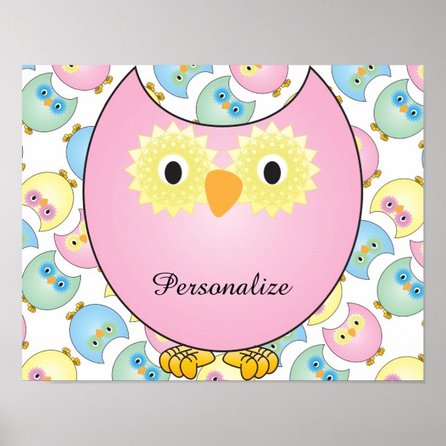 Pastel Baby Owl Nursery Theme in Pink Poster (Front)