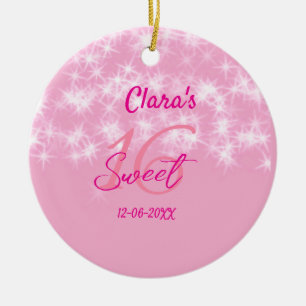 Pastel baby pink sweet 16 birthday add name da ceramic ornament