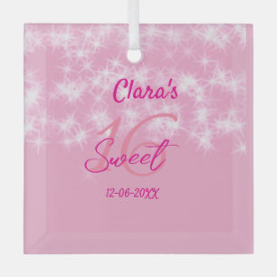 Pastel baby pink sweet 16 birthday add name da glass ornament