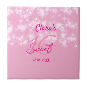 Pastel baby pink sweet 16 birthday add name da tile