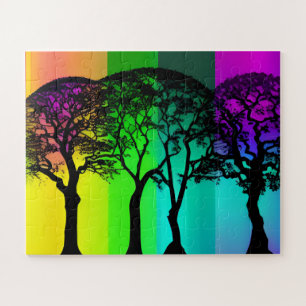 Pastel Backdrop with Black Tree Silhouettes Jigsaw Puzzle