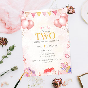 Pastel Balloon 2nd Birthday Party Invitation