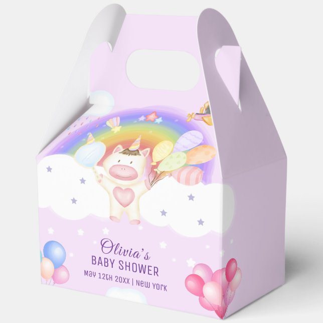Pastel Balloon Unicorn Rainbow Baby Shower Favor Box (Front)