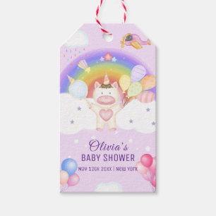 Pastel Balloon Unicorn Rainbow Baby Shower Gift Tags