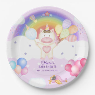 Pastel Balloon Unicorn Rainbow Baby Shower Paper Plate