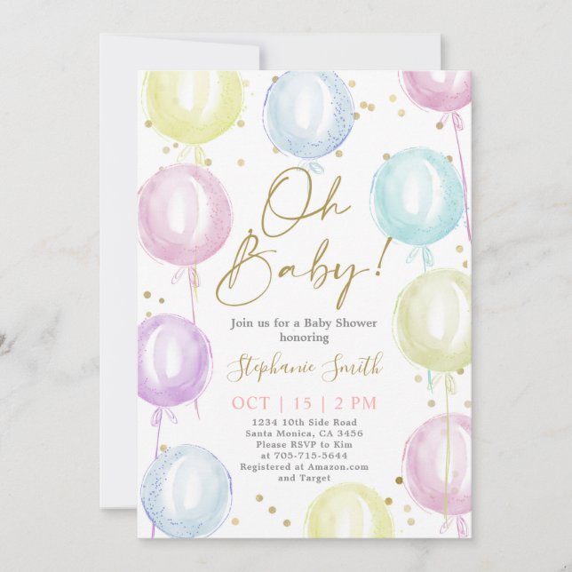 Pastel Balloons Baby Shower Invitation (Front)