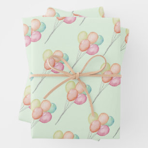 Pastel Balloons on Green Baby Shower Wrapping Paper Sheet