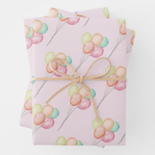 Pastel Balloons Pink Baby Shower Wrapping Paper Sheet