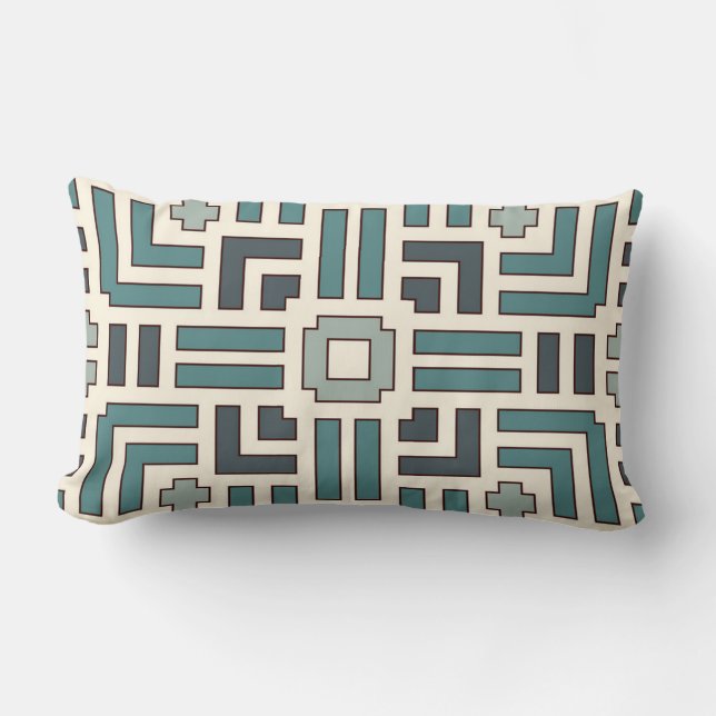 Pastel Basket Weave Motif Overlapping Stripes Lumbar Pillow (Front)