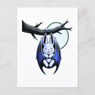 Pastel Bat Bunny Spooky Cute Halloween Holiday Postcard