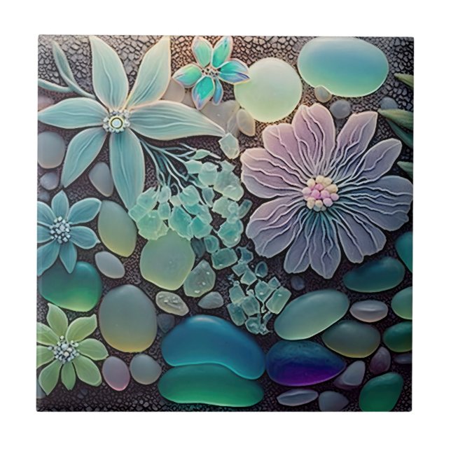 Pastel Beach Glass Flower Mosaic Tile (Front)
