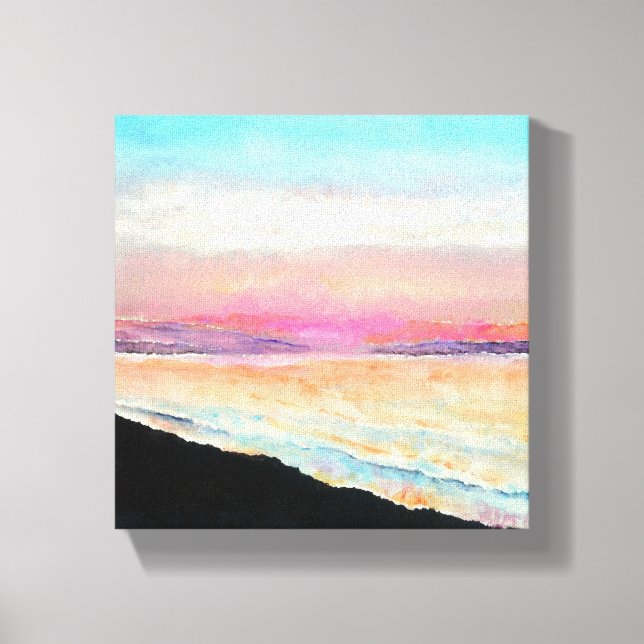Pastel Beach Painting of Sunset Chalk Paint Canvas Print (Front)
