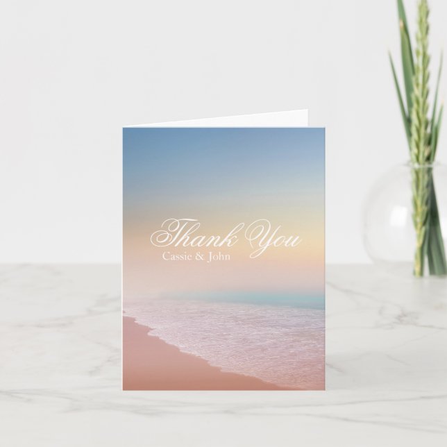 Pastel Beach Scène Mariage Merci personnalisé (Devant)