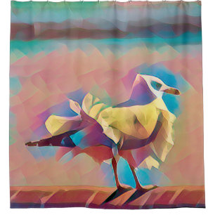 Pastel beach seagull coral turquoise geometric