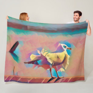 Pastel beach seagull coral turquoise geometric fleece blanket
