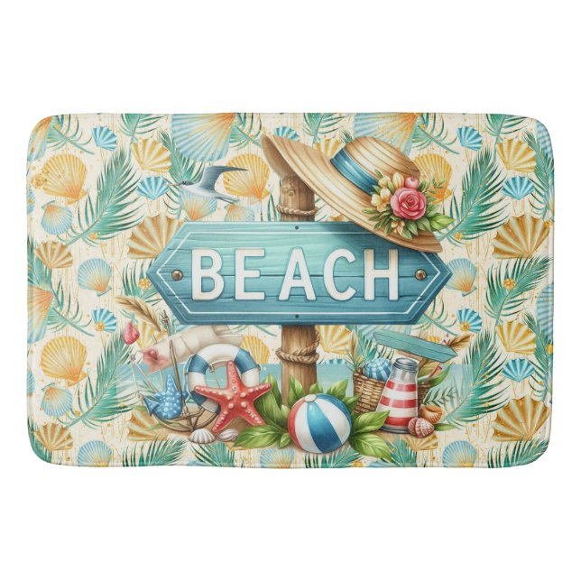 Pastel Beach Shells Bath Mat (Front)