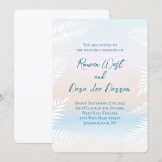 Pastel Beach Sunset Tropical Palm Leaf Wedding Invitation