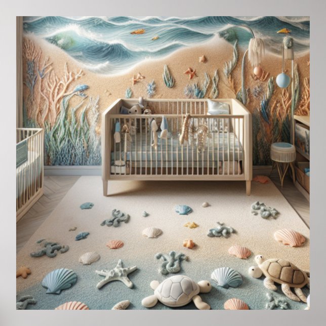 Pastel Beach Themed Nursery Room In A Poster (Front)