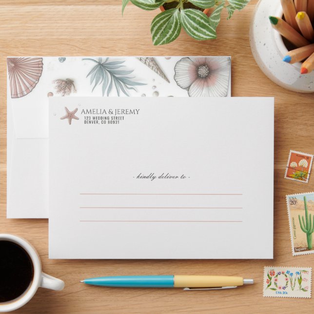 Pastel Beach Wedding Envelope (Desk)