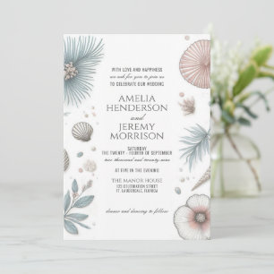 Pastel Beach Wedding Invitation with QR Code