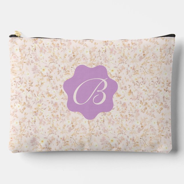 Pastel Beige And Purple Floral  Accessory Pouch (Front)