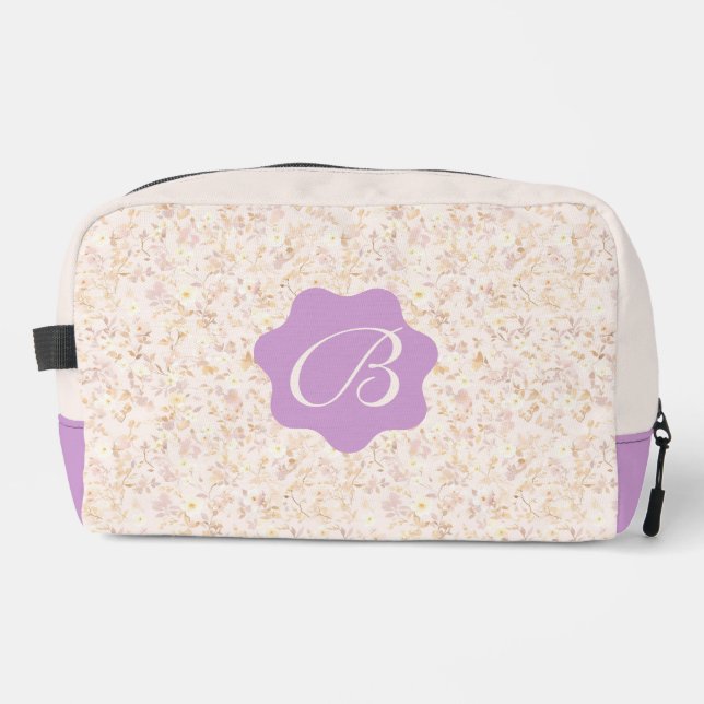 Pastel Beige And Purple Floral  Dopp Kit (Front)