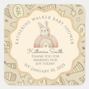 pastel beige bunny cute party babyshower  square sticker