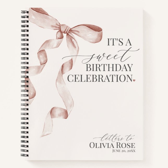 Pastel Beige Coquette Bow Letters to Birthday Girl Notebook (Front)