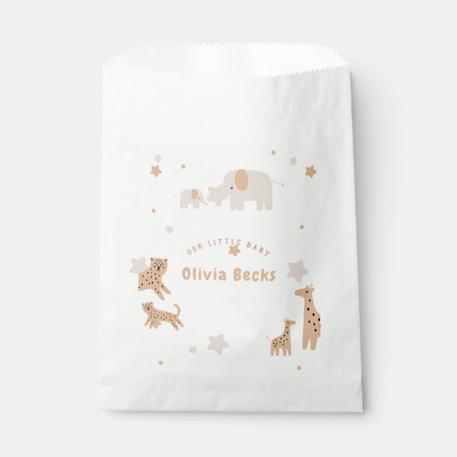 Pastel Beige Cute Illustrative Baby Shower Favour Bag (Front)