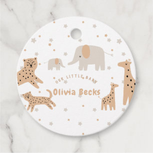 Pastel Beige Cute Illustrative Baby Shower Favour Tags