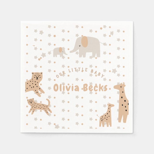 Pastel Beige Cute Illustrative Baby Shower Napkin (Front)