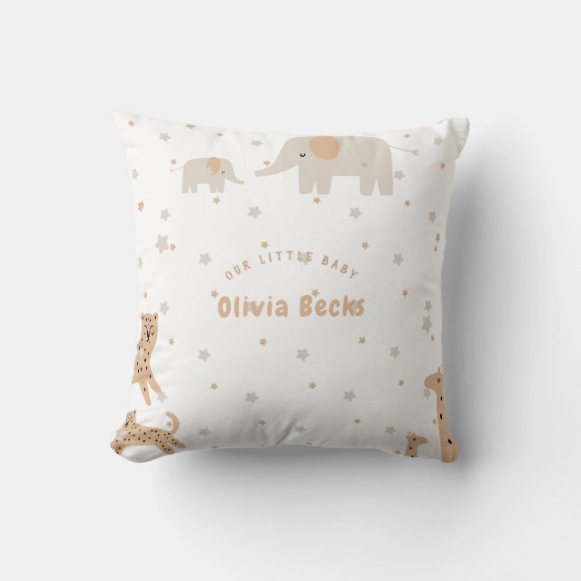 Pastel Beige Cute Illustrative Baby Shower Throw Pillow (Front)