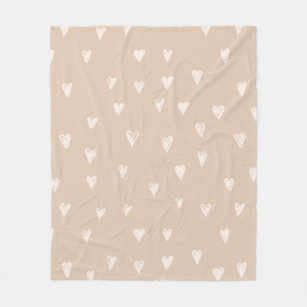 Pastel Beige Doodles Cute Heart Pattern Fleece Blanket