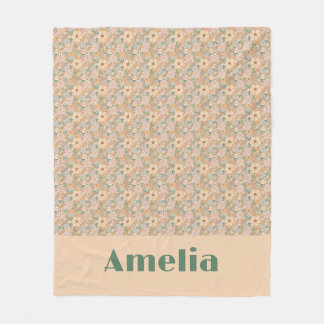 Pastel beige floral pattern name fleece blanket