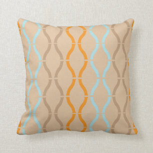 Pastel Beige Orange & Blue Geometric Retro Pattern Throw Pillow