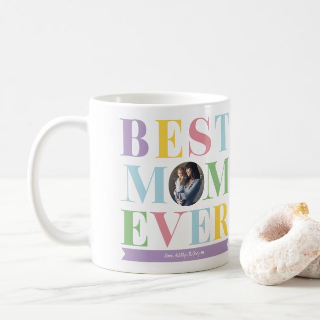 Pastel Best Mom Ever Photo Gift Coffee Mug (With Donut)