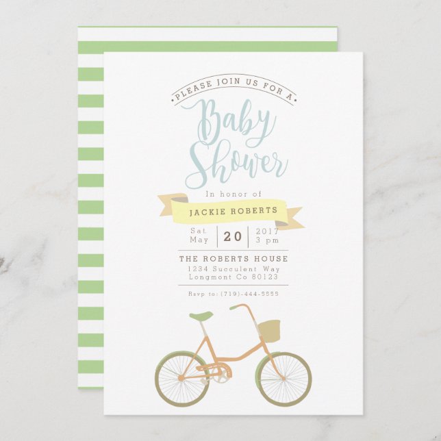 Pastel Bicycle | INVITATION BABY SHOWER (Devant / Derrière)