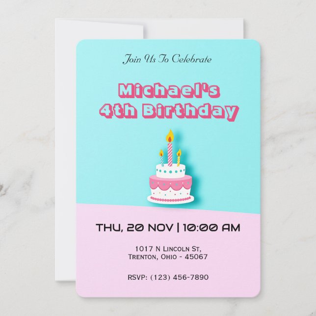 Pastel Birthday Cake with Candles  Invitation (Front)