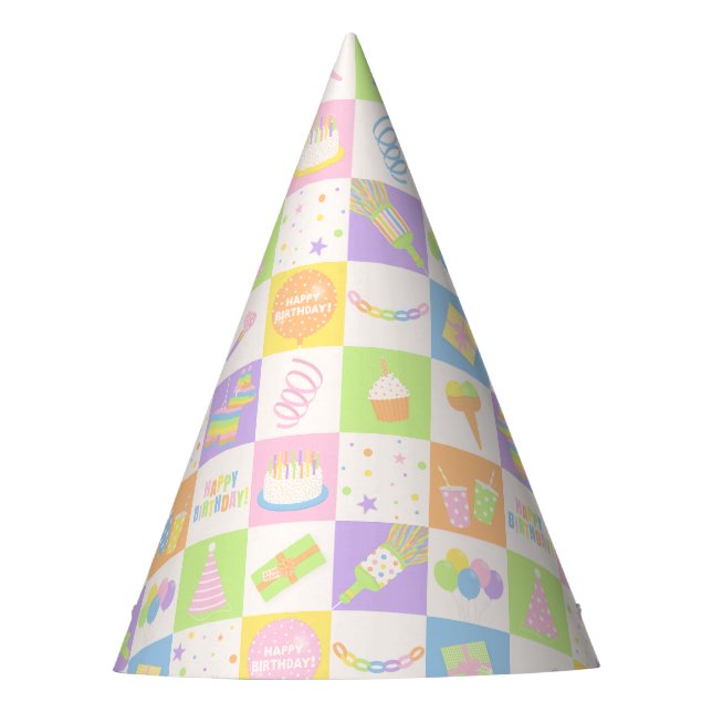 Pastel Birthday Icons Party Hat (Front)