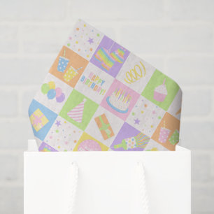 Pastel Birthday Icons Pattern Tissue Paper
