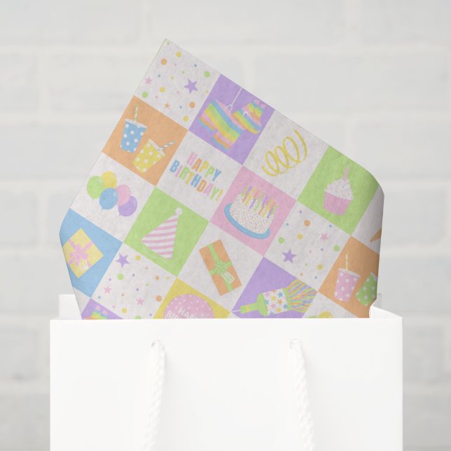 Pastel Birthday Icons Pattern Tissue Paper (Gift Bag)