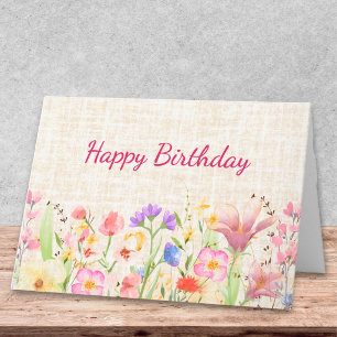 Pastel Birthday Soft Floral Linen Design Card