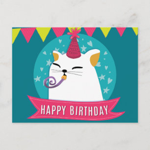 Pastel birthday wish with cartoon illustration postcard