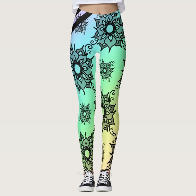 Pastel Black Floral Pattern Leggings (Devant)