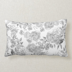 Pastel black gray elegant country roses flowers lumbar pillow
