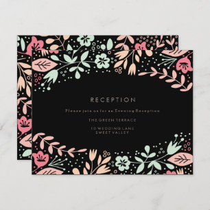 Pastel Black Modern Floral Mariage Carte Réception