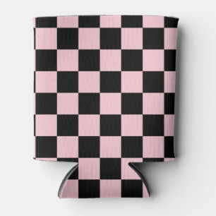 Pastel Black Pink Checks Chequerboard Pattern  Can Cooler