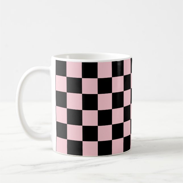 Pastel Black Pink Checks Chequerboard Pattern    Coffee Mug (Left)