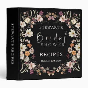 Pastel Black Wildflower Modern Boho Bridal Shower Binder