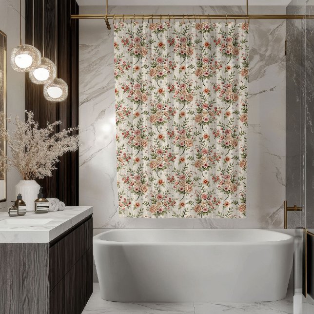 Pastel Bloom Curtain –Shabby Chic Bathroom Accent (Pastel Bloom Curtain –Shabby Chic Bathroom Accent)